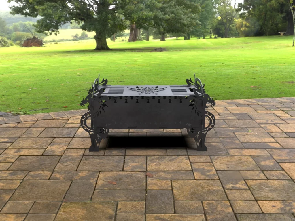 Dragon-shaped metal firepit from Right Laser Cut